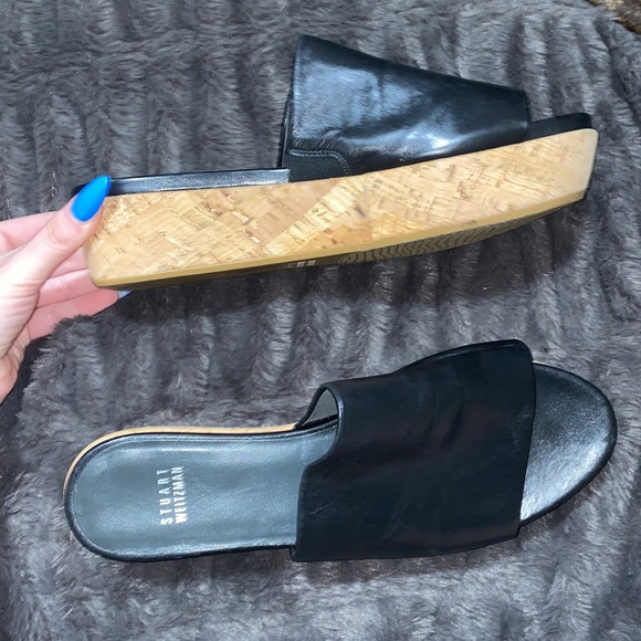 🎀Stuart Weitzman Black leather cork sandal platform! - Picture 5 of 9